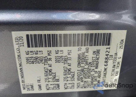 2021 Nissan Rogue S Intelligent Awd z USA, uszkodzony, nr VIN 5N1AT3AB2MC688421